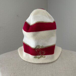 Baby Phat Knitted Beanie Striped Red Ivory Gold Logo Acrylic O/S